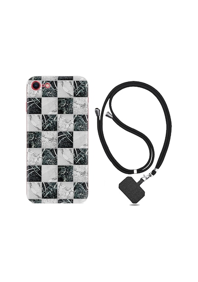 Apple Uyumlu iPhone Se 2020 Se 2020 Kılıf Boyun Askılı Checkers Marble 1370
