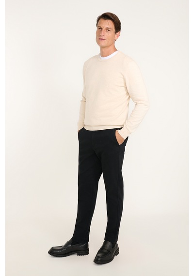 Ac&Co / Altınyıldız Classics Erkek Sıyah Pamuklu Tapered Fit Yan Cepli Diagonal Desenli Esnek Casual Pantolon Siyah