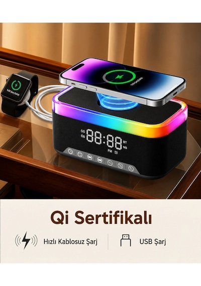Jedel Sa-148 Dijital Saatli Bluetooth Hoparlör Ve 15w Hızlı Kablosuz Şarj İstasyonu