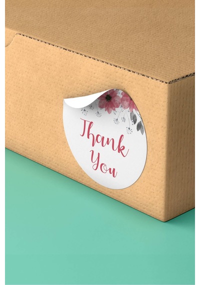 90 Adet Thank You Teşekkür Etiketi Kırmızı Çiçekli 3x3cm St2006 Çok Renkli