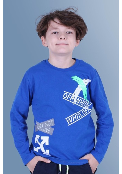 Panios Kids X Baskılı Uzun Kollu Erkek Çocuk Indigo Sweatshirt İndigo