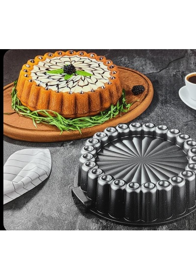 Granit Döküm Tart Kalıbı Kek Kalıbı 28 Cm Beyaz - Siyah