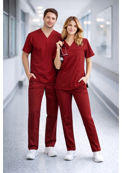 Likralı Hemşire Doktor Forması Premium Belinda Soft Kumaş Scrubs Hastane Üniforması Cerrahi Takım Kırmızı Likralı Hemşire Doktor Forması Premium Belinda Soft Kumaş Scrubs Hastane Üniforması Cerrahi Takım Kırmızı