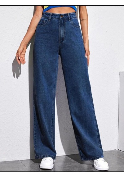 2020 Kadın Likrasız Palazzo Jeans Kot Denim Pantolon Koyu Mavi