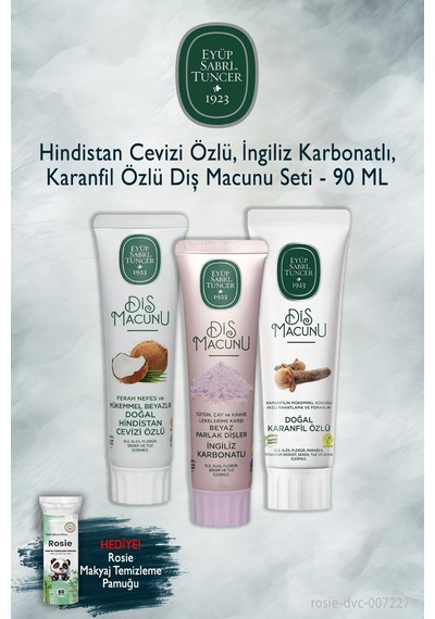 Eyüp Sabri Tuncer Hindistan Cevizi, Karbonat, Karanfil X3 90 Ml Diş Macunu, Rosie Beyazlık