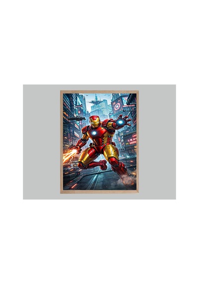 Iron Man Doğal Ahşap Çerçeveli Tek Parça Dekoratif Tablo Çok Renkli - 842074472 Çok Renkli