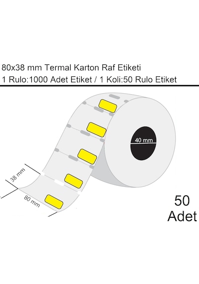80x38 Mm Karton Termal Raf Reyon Etiketi Sarı Fiyat Çerçeveli 1000'li Sarım 50 Rulo Etiket 50