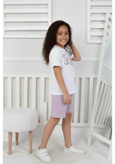Belle Baskı Kız Çocuk Şortlu Takım-90344 Lila