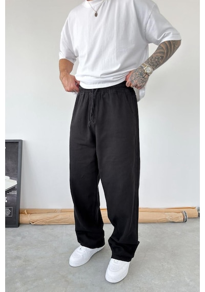 Siyah Basic Gabardin Baggy Pantolon