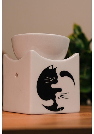 Beyaz Kedi Tasarımlı Seramik El Yapımı Buhurdanlık-3444