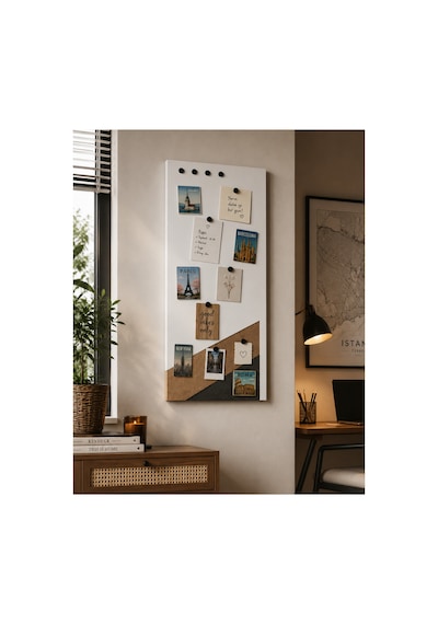 Mıknatıslı Pano Beyaz 75x35 Cm Dekoratif Metal Magnet Panosu Ev Ofis Not Fotoğraf Panosu 75 x 35 CM