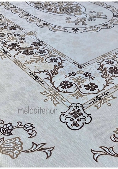 Astarlı Kenarlı Kilim Pano Desen Kaymaz Dikdörtgen Pvc Muşamba Masa Örtüsü 120 X 155 Cm Kahverengi