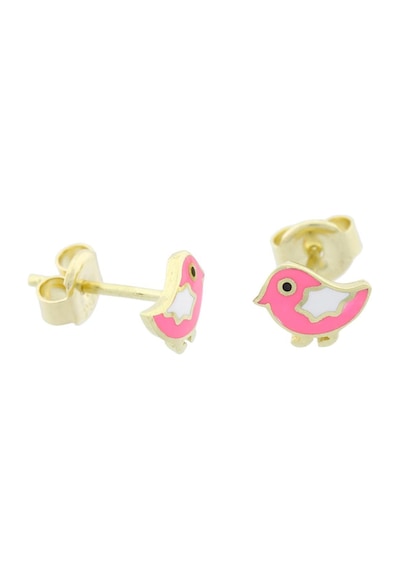 Pembe Kuş Altın Çocuk Küpe Sarı Altın