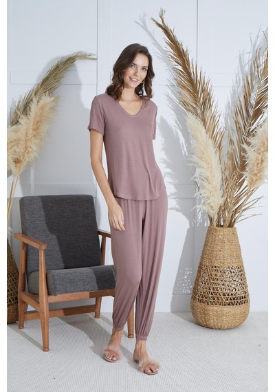 Sevim Kadın Kısa Kol Vizon Pijama Takım C0t1n951 001