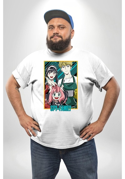Angemiel Spy X Family Anime Özel Tasarım Beyaz Büyük Beden Kadın Erkek Ünisex Basic Ön Baskılı Tişört Beyaz