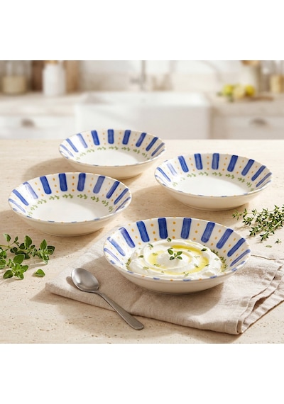 Güral Kayısı Desenli 20 Cm 4lü Çukur Tabak Seti Çok Renkli