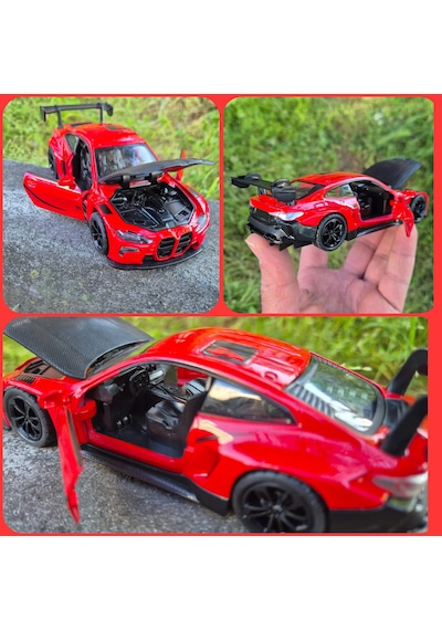 Oyuncak Spor Araba 14 Cm Metal Diecast Model Çek Bırak Açılır Kapı Bmw M4 Gt3 Competition Kırmızı