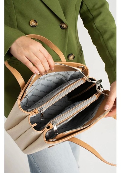 Just Polo Justpolo Kadın Orijinal Lacoste 3 Bölmeli İki Askılı Omuz Ve Çapraz Çantası Krem - Taba
