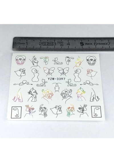 Soyut Kadın Genç Kız Yüz Kedi Sanatsal Tırnak Dövme Vinil Sticker Dövmesi Nail 6x5.5cm