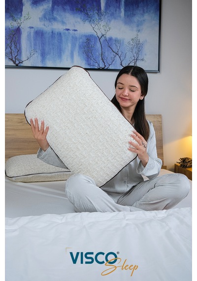 Visco Yastık Risus Ergonomik Yastık Doğal Keten Kılıf 60x40x15cm