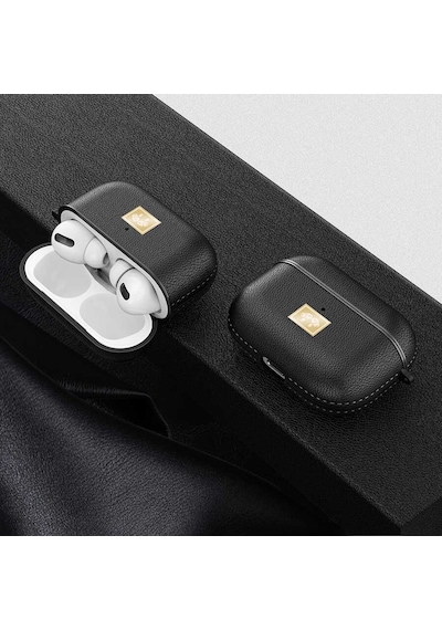 Wlons Apple Uyumlu AirPods Pro Kılıf Deri Görünümlü Askılı Koruma Kılıfı Siyah