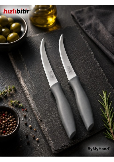 Bymyhand Paslanmaz Çelik Füme Meyve Bıçağı Soyma Bıçağı Dilimleme Bıçağı 2'li Set