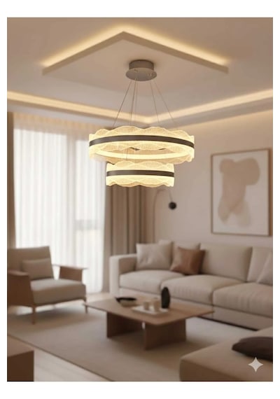 Bohem Aydınlatma Modern Dağ Modeli 40x60 3 Renk Led Kumandalı Salon Avizesi Beyaz Sarı Günışığı Krom