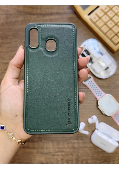 Samsung Galaxy A20 / A30 Uyumlu Premium Deri Dokulu Darbelere Karşı Dayanıklı Nazal Silikon Kılıf Haki