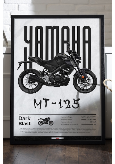 Yamaha Mt-125 Siyah Ahşap Çerçeveli Poster, Dekoratif Motosiklet Duvar Tablosu