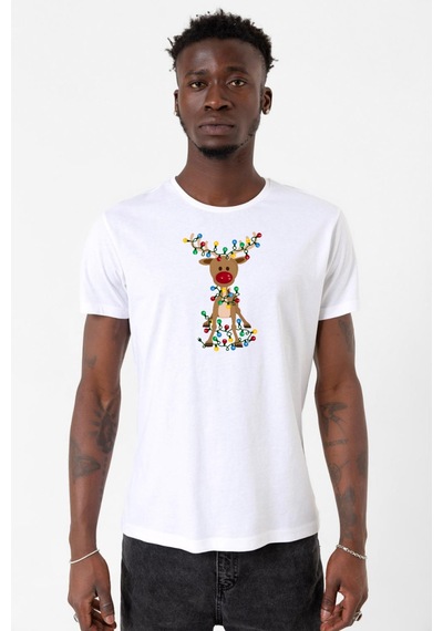 Adorable Reindeer Christmas Beyaz Erkek Bisikletyaka Tshirt Çok Renkli