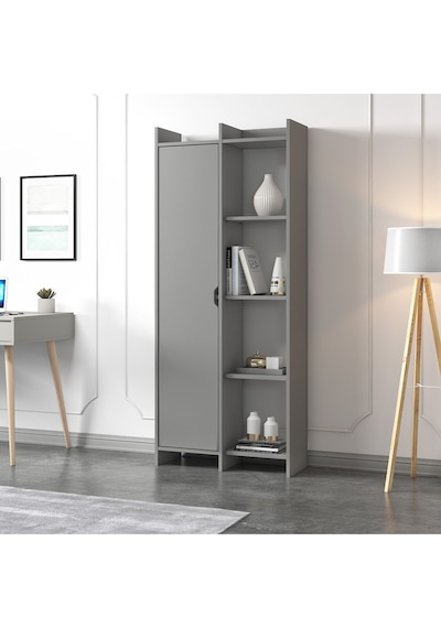 Offer Çok Raflı, Tek Kapaklı Kitaplık Kilim - 180 Cm, Ev-ofis, Kütüphane - Sis Gri Sis Gri