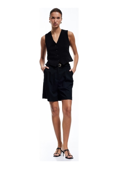 Koton Krep Scuba Kumaş Astarlı Slim Fit V Yaka Kolsuz Düğmeli Yelek Siyah 5sak30090ek