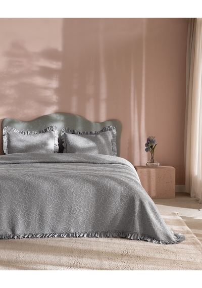 Madame Coco Crefurien Pamuklu Çift Kişilik Yatak Örtüsü - Gri 8684427178218 Çok Renkli