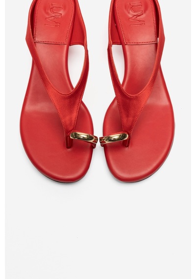 Luvi Shoes Alızee Kırmızı Saten Parmak Arası Tokalı Kadın Mini Dolgu Topuklu Terlik