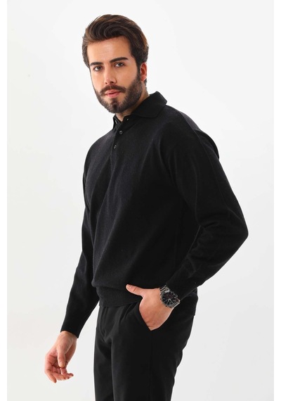 Ersin Triko Erkek Polo Yaka Yün Kazak 4135 Siyah
