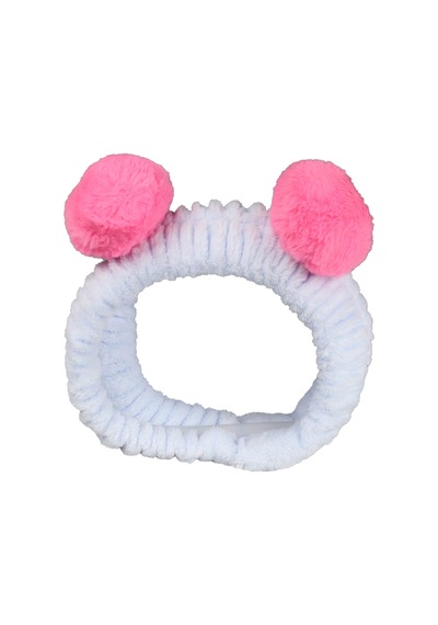 Toyaş Açık Mavi Pembe Ponponlu Peluş Bandana Makyaj Spa Saç Bandı
