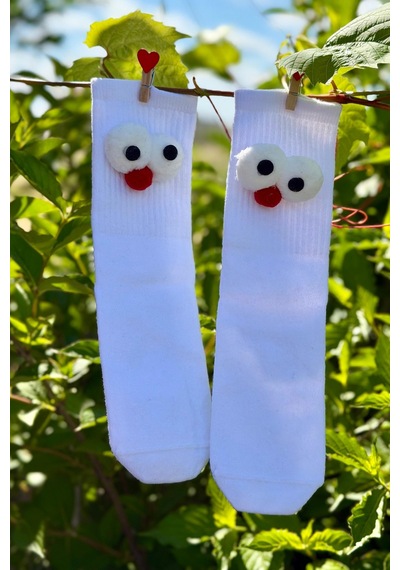 Lousocks Unisex Beyaz Pörtlek Gözlü Eğlenceli Soket Çorap