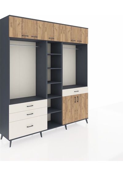 Hyperion Dolap 11 Raflı 4 Çekmeceli 2 Askılı 220x44x243 Antrasit-çam/aytaşı Çok Renkli Hyperion Dolap 11 Raflı 4 Çekmeceli 2 Askılı 220x44x243 Antrasit-çam/aytaşı Çok Renkli