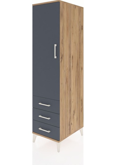 Kronos Dolap 2 Raflı 3 Çekmeceli Tek Kapaklı 44x59x182 Çam-antrasit Atlas Çam