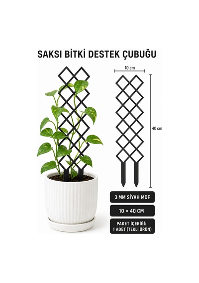 Arliadesign Kare Desenli Saksı Bitki Destek Çubuğu 10 40 Cm Siyah Mdf Sarmaşık Desteği Tekli
