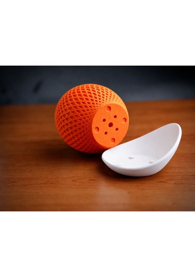 3d Baskı Küre Saksı - Kafes Dokulu İki Parçalı Dekoratif Saksı - Turuncu-beyaz 06774156
