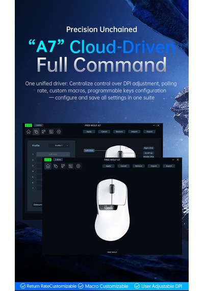 Freewolf A7 Kablosuz Dijtal Ekranlı Oyuncu Mouse Paw3311 1000 Hz 24000 Dpı Bluetooth Mouse Diğer