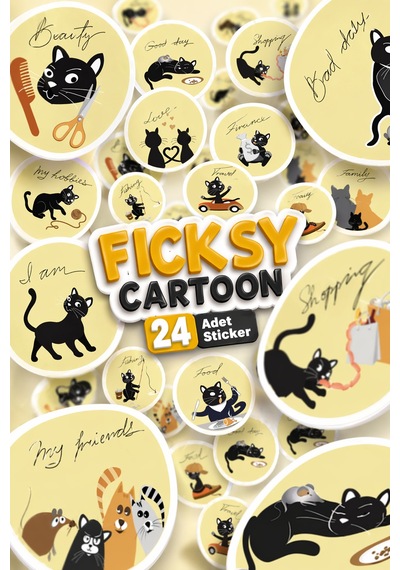 Sevimli Kedi Sticker Seti - 24 Adet Yuvarlak Etiket Çıkartma Diğer