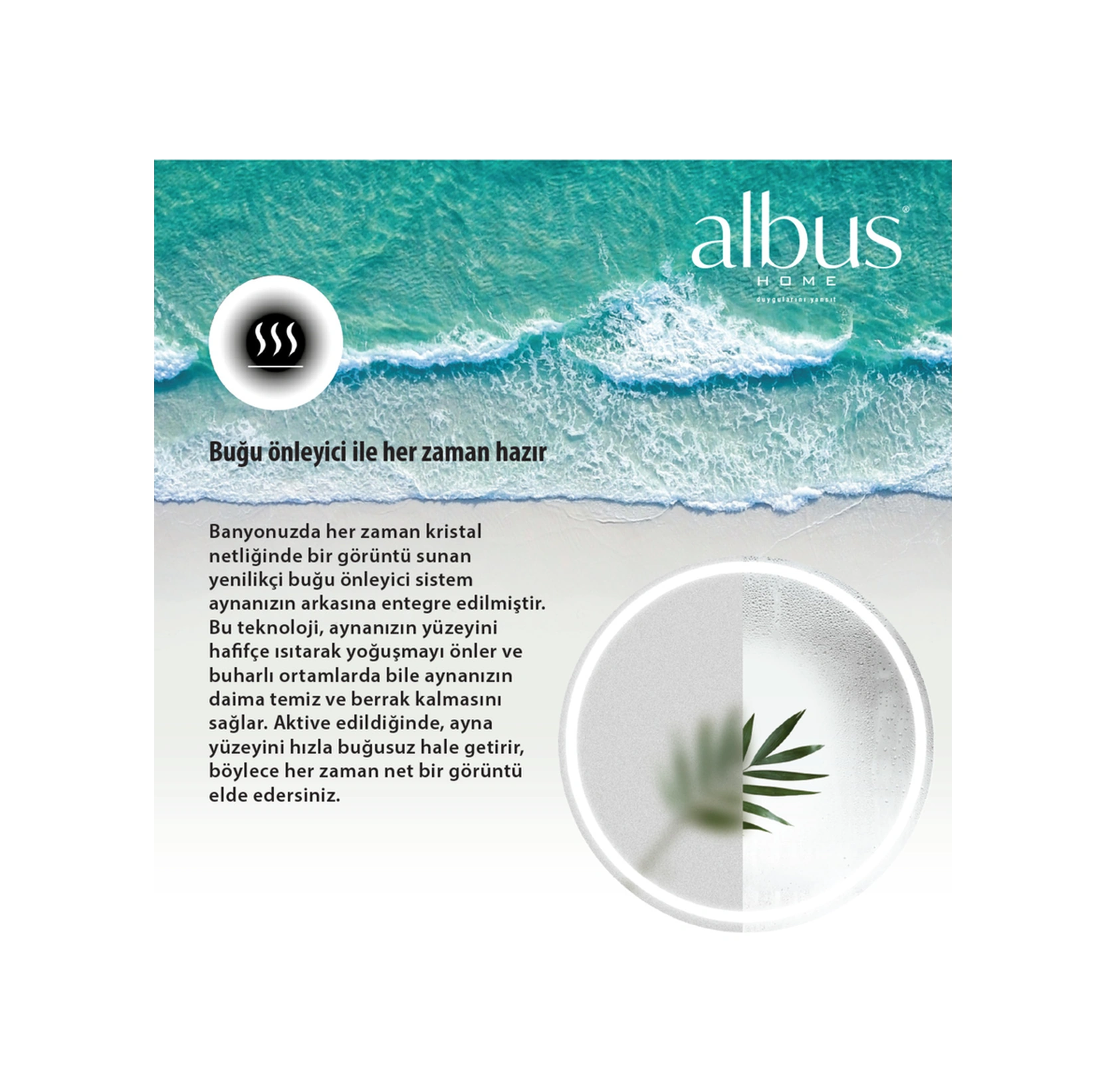 Albus Home - Terra Led Aydınlatmalı Ayna 50 X100- Tri-color + Dimmer + Defogger Renksiz