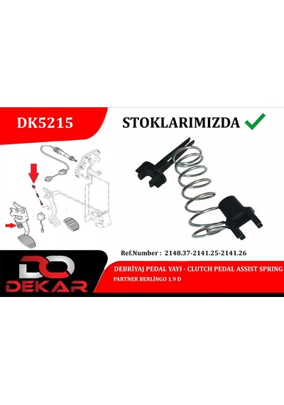 Dekar Debriyaj Pedal Yay Takımı. Partner-berlingo 1.9 D Dekar Dk5215 2148.37-2141.25-2141.26