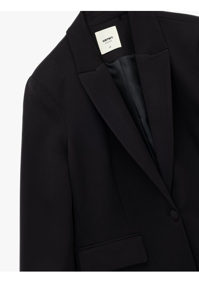 Koton Geniş Yaka Cepli Düğmeli Blazer Ceket Siyah 7wak50002uw