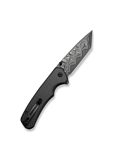 Civivi Brazen Twill Carbon Fiber Overlay On Black G10 Handle Damascus Blade Kamp Çakı Siyah