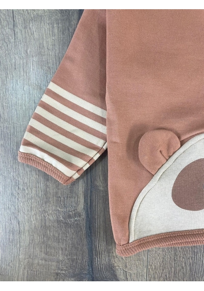 Bebicix Oversize Şerit Detaylı Yumuşak Doku Bereli Erkek Bebek 3'lü Takım Kahverengi