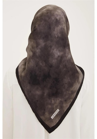 Armine Nostalji Serisi Twill İpek Eşarp 8933-54nt Siyah-Gri