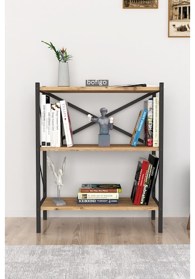 Bofigo Dekoratif 3 Raflı Kitaplık Metal Kitaplık Perge Çam Bofigo Dekoratif 3 Raflı Kitaplık Metal Kitaplık Perge Çam